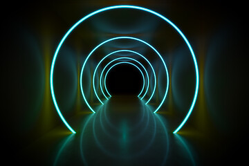 Image showing neon light circles tunnel background