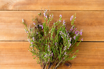 Image showing heather bush on wooden table