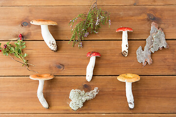 Image showing russule mushrooms on wooden background
