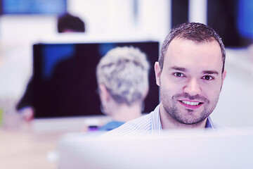 Image showing startup business, software developer working on desktop computer