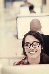 Image showing startup business, woman  working on desktop computer