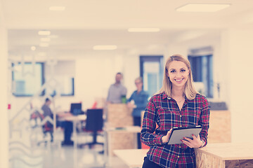 Image showing portrait of young business woman at office with team in backgrou