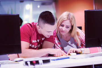 Image showing technology students group working  in computer lab school  class