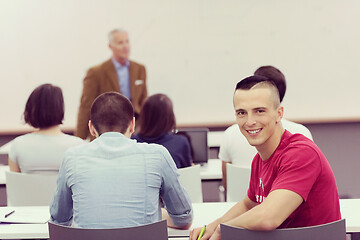 Image showing technology students group in computer lab school  classroom