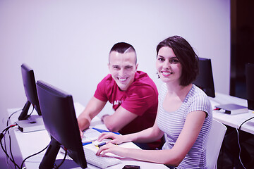 Image showing technology students group working  in computer lab school  class