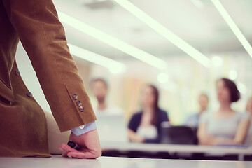 Image showing close up of teacher hand while teaching in classroom