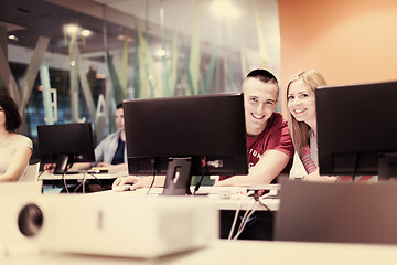 Image showing technology students group in computer lab school  classroom