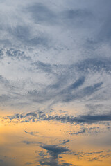 Image showing Blue, yellow and orange sunset with clouds