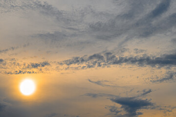 Image showing Blue, yellow and orange sunset with clouds