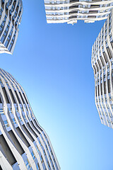 Image showing Wide angle shot of new apartments buildings exterior