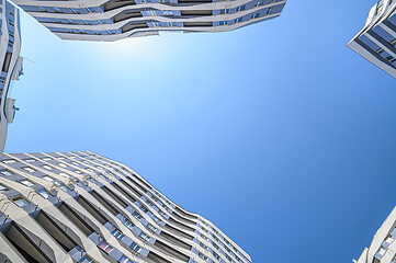 Image showing Wide angle shot of new apartments buildings exterior