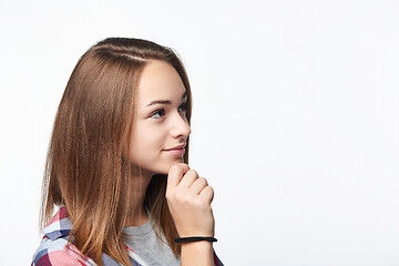Image showing Portrait of smiling teen girl looking at camera