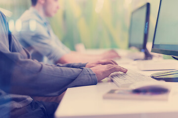 Image showing technology students group working  in computer lab school  class