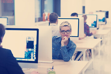 Image showing startup business, woman  working on desktop computer