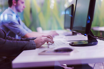 Image showing technology students group working  in computer lab school  class