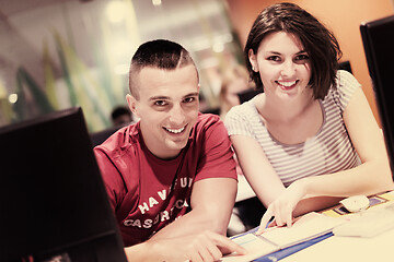 Image showing technology students group working  in computer lab school  class