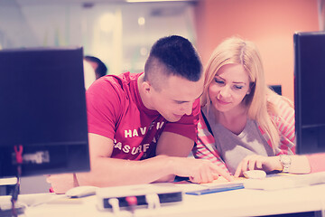 Image showing technology students group working  in computer lab school  class