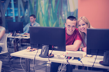 Image showing technology students group in computer lab school  classroom