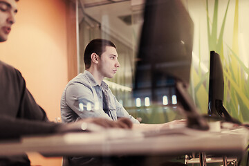 Image showing technology students group working  in computer lab school  class