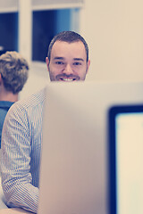 Image showing startup business, software developer working on desktop computer