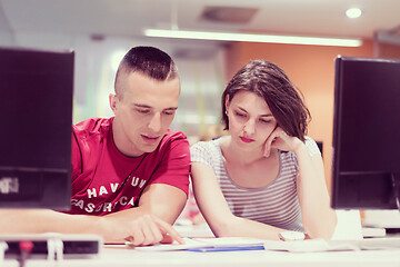 Image showing technology students group working  in computer lab school  class