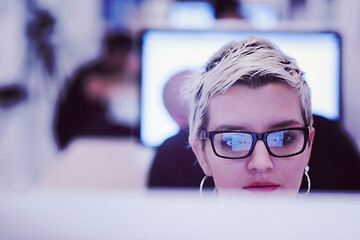 Image showing startup business, woman  working on desktop computer