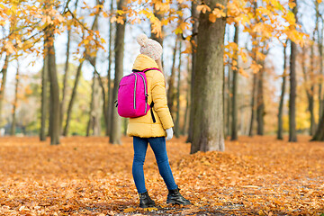 Image showing student girl with school bag at autumn park