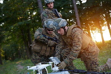 Image showing Soldiers Squad are Using Drone for Scouting