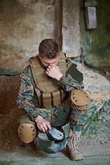 Image showing upset soldier has psychological problems