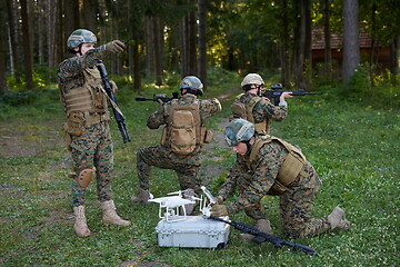 Image showing Soldiers Squad are Using Drone for Scouting