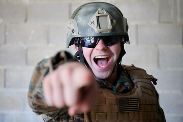 Image showing angry soldier pointing