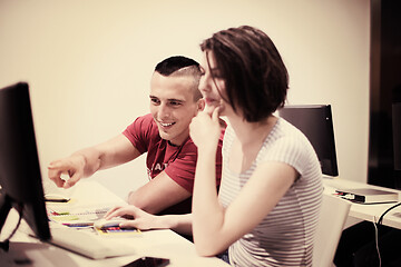 Image showing technology students group working  in computer lab school  class