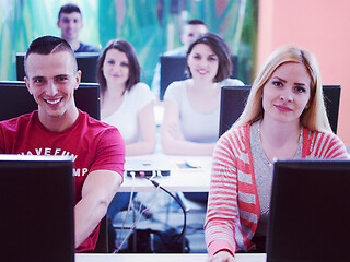 Image showing technology students group in computer lab school  classroom