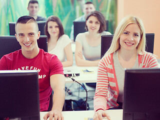 Image showing technology students group in computer lab school  classroom