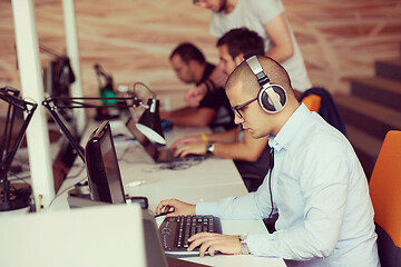 Image showing startup business, software developer working on computer