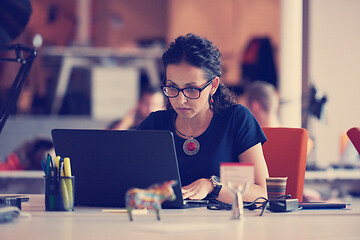 Image showing startup business, woman  working on laptop