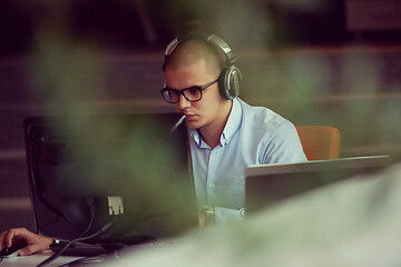 Image showing startup business, software developer working on computer