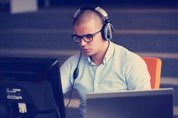 Image showing startup business, software developer working on computer