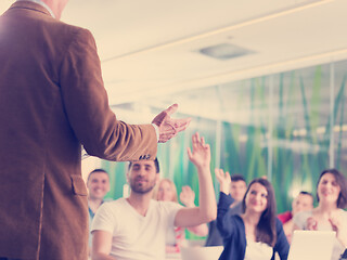 Image showing close up of teacher hand while teaching in classroom