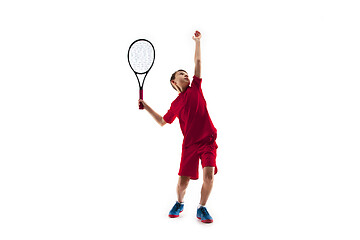 Image showing Young tennis player isolated on white