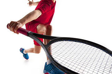 Image showing Young tennis player isolated on white