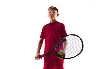 Image showing Young tennis player isolated on white