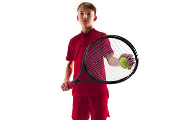 Image showing Young tennis player isolated on white