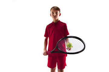 Image showing Young tennis player isolated on white