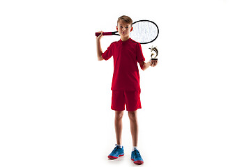 Image showing Young tennis player isolated on white