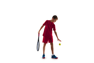 Image showing Young tennis player isolated on white