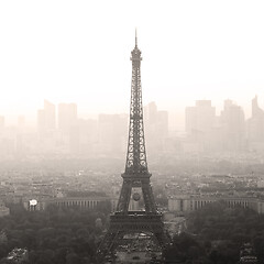 Image showing Aerial view of Paris city at sunset.