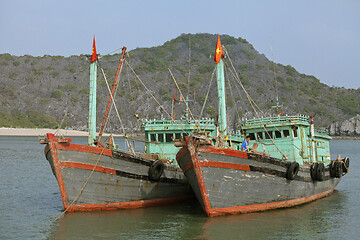 Image showing VIETNAM, HA LONG BAY - JANUARY 03, 2015 - Fishermen boats