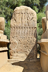 Image showing Ancient egyptian stone with hieroglyphics in Karnak Temple