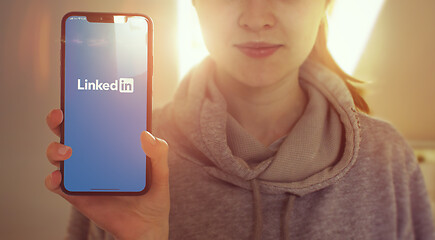Image showing KYIV, UKRAINE-JANUARY, 2020: Linkedin on Mobile Phone Screen. Social Media Concept